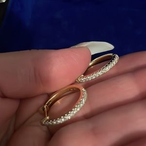 Gorgeous 1 inch, 10k diamond hoop earrings.